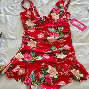 Betsey Johnson Red Floral One Piece Swimsuit